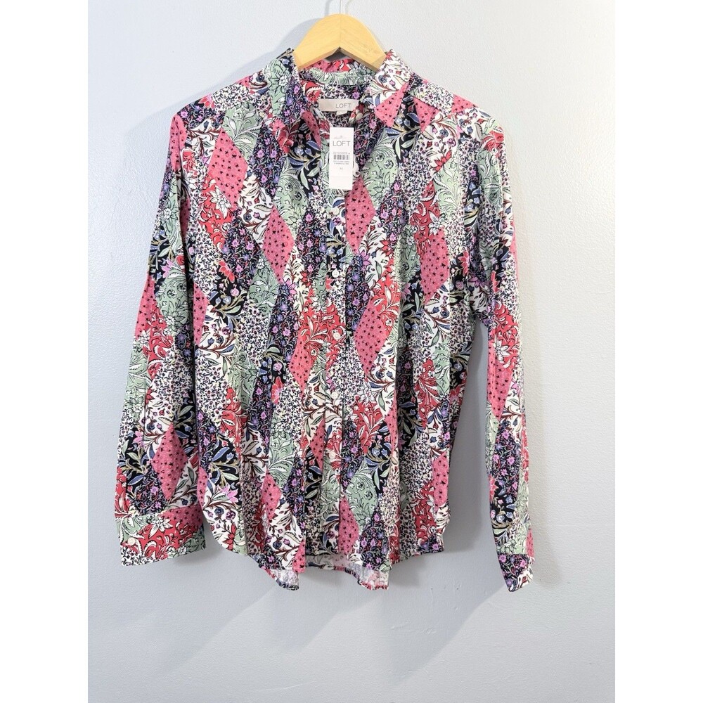 LOFT patchwork floral print button-down shirt. Si… - image 2